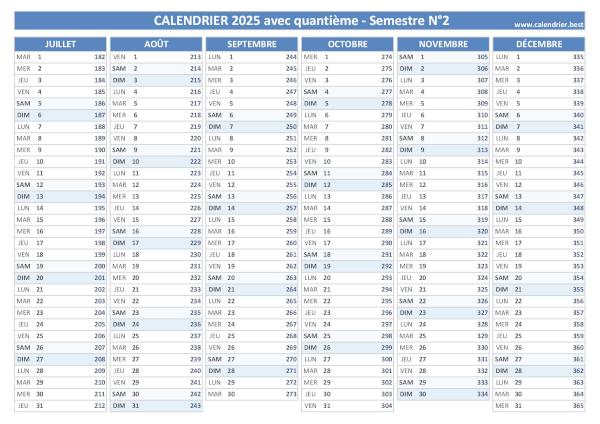 Calendrier 2025 avec quantième.