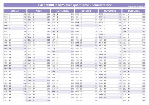 Calendrier 2025 avec quantième.