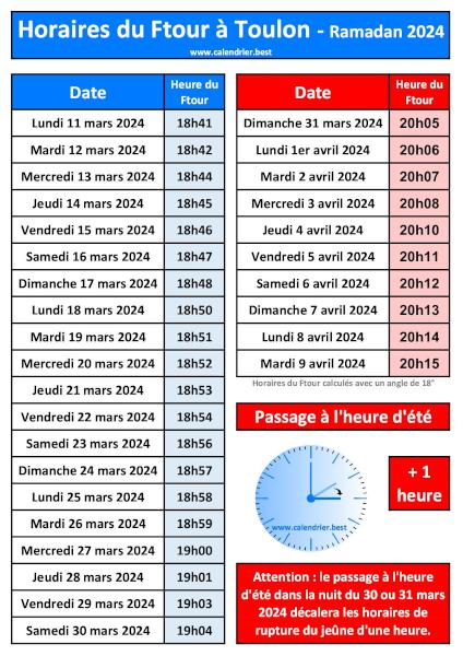 Horaires du Ftour à Toulon pour le mois de ramadan 2024 : calendrier à télécharger et imprimer