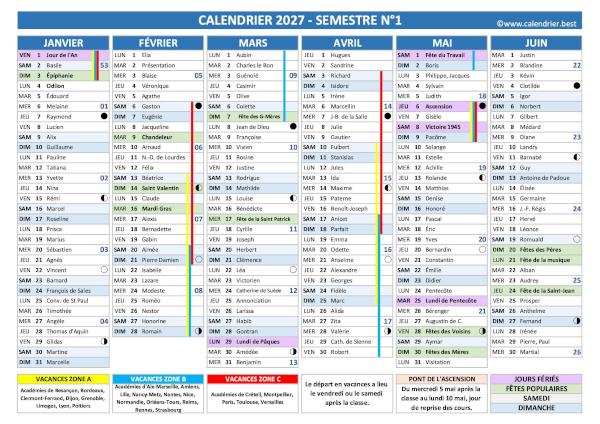 Calendrier des saints du premier semestre 2027 à télécharger et imprimer