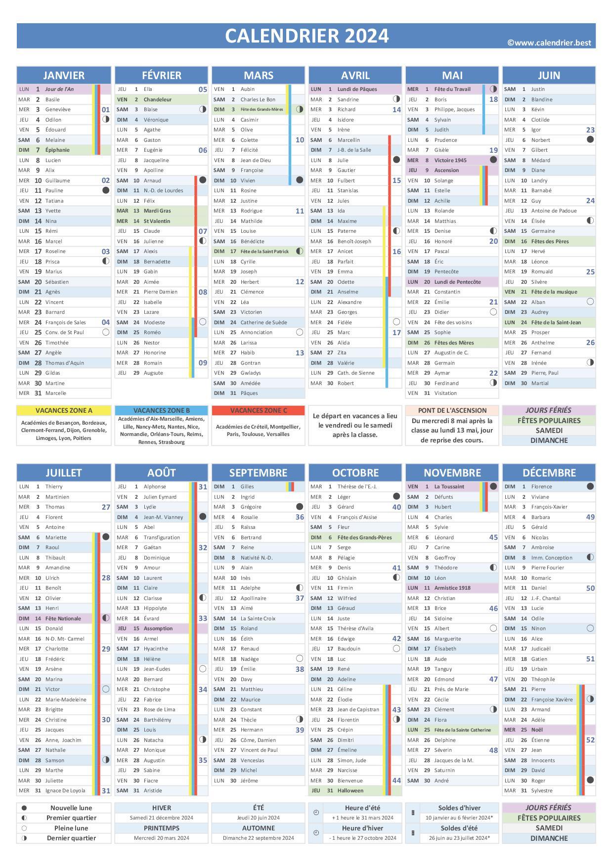 Calendrier des Saints et Fêtes 2024 à consulter et imprimer en PDF