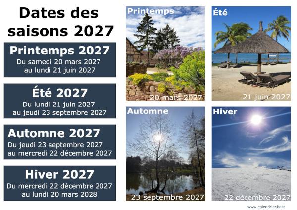 Infographie présentant les dates des changements de saisons pour l'année 2027.