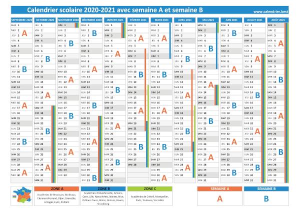 Calendrier Scolaire 2019 Et 2022 Zone B à Imprimer Semaine A ou B, calendrier scolaire 2020 2021 et 2021 2022
