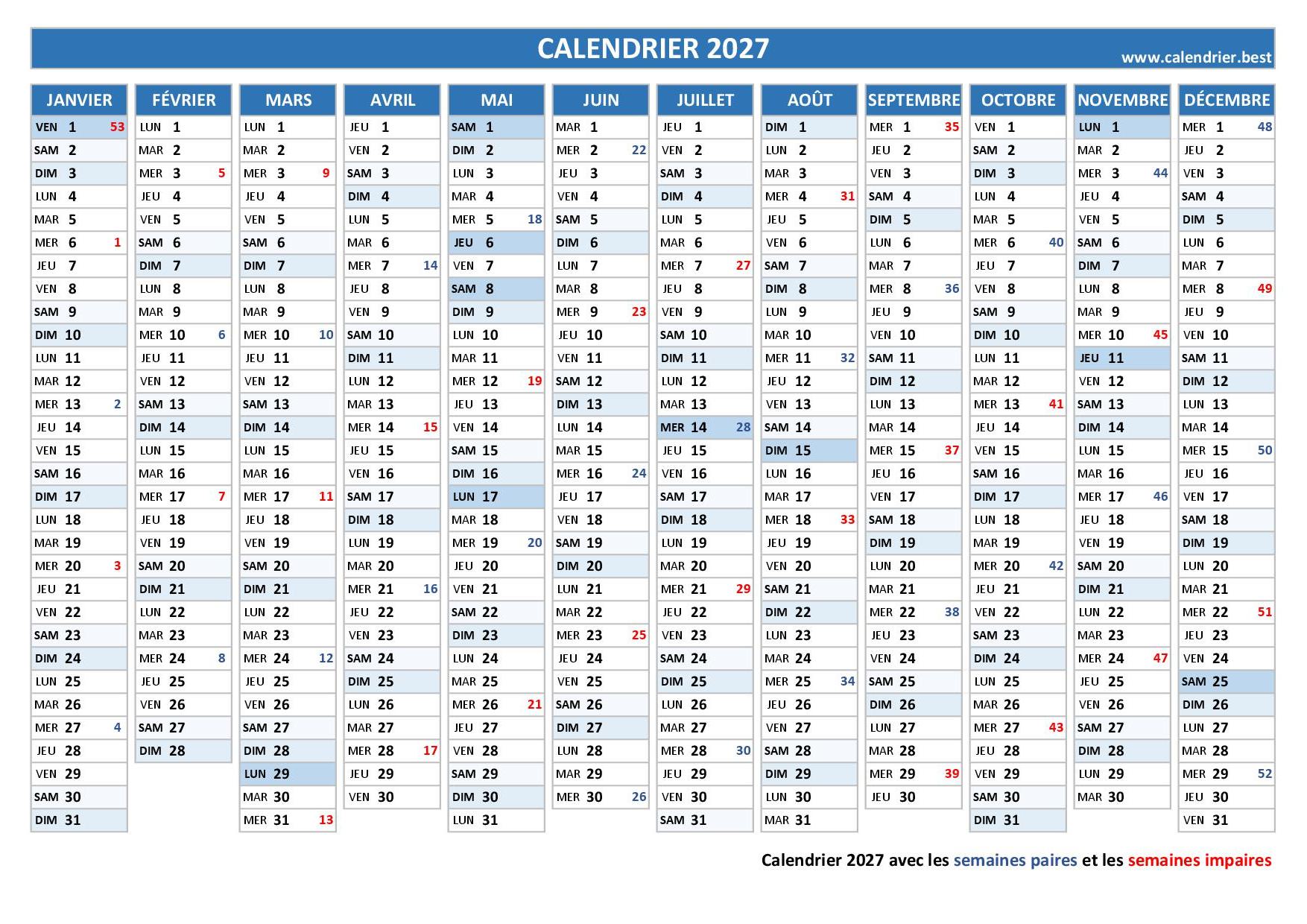 Semaine Paire Et Impaire 2027 Calendrier best Semaine Paire Et Impaire 2027 Calendrier best