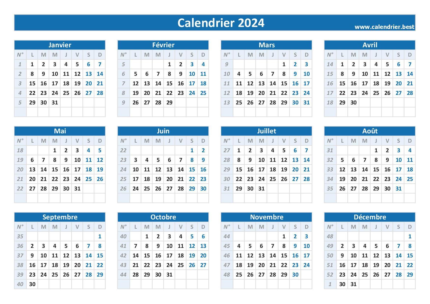 Calendrier personnel 2024 hebdomadaire avec inserts imprimables