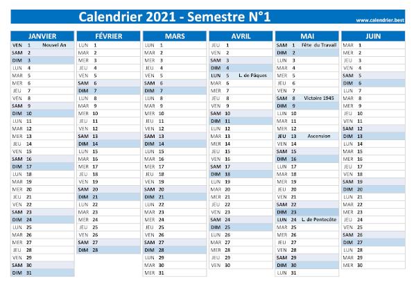 calendrier annuel 2021 avec jours fériés