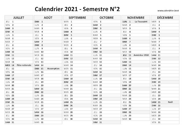calendrier 2021 avec jours fériés, 1er semestre