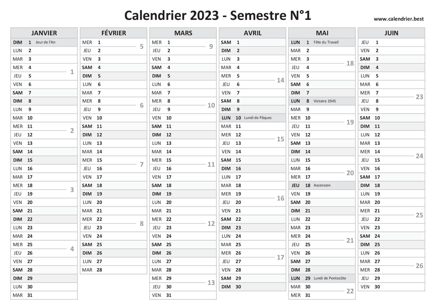 Calendrier En Semaine 2023