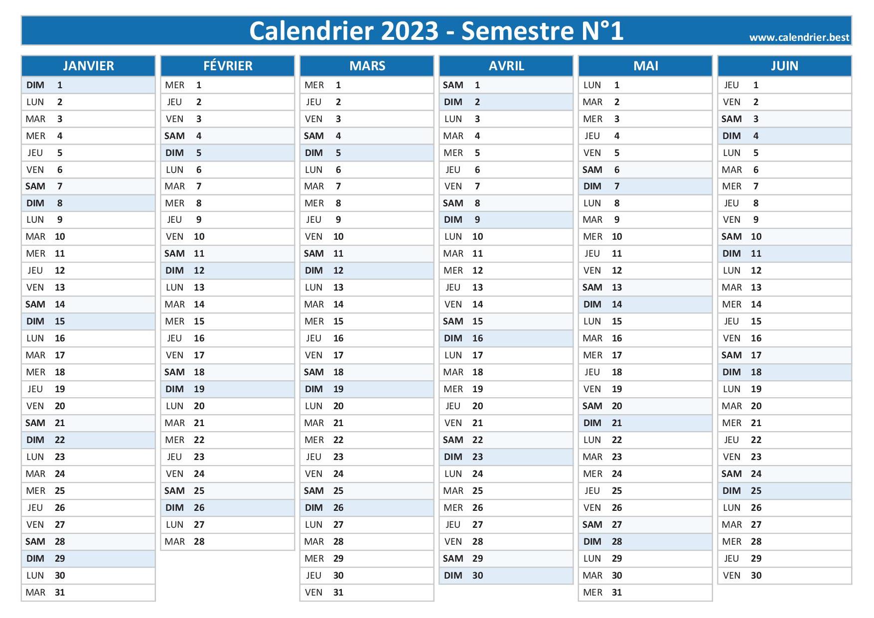 Calendrier 2023 à imprimer PDF et Excel