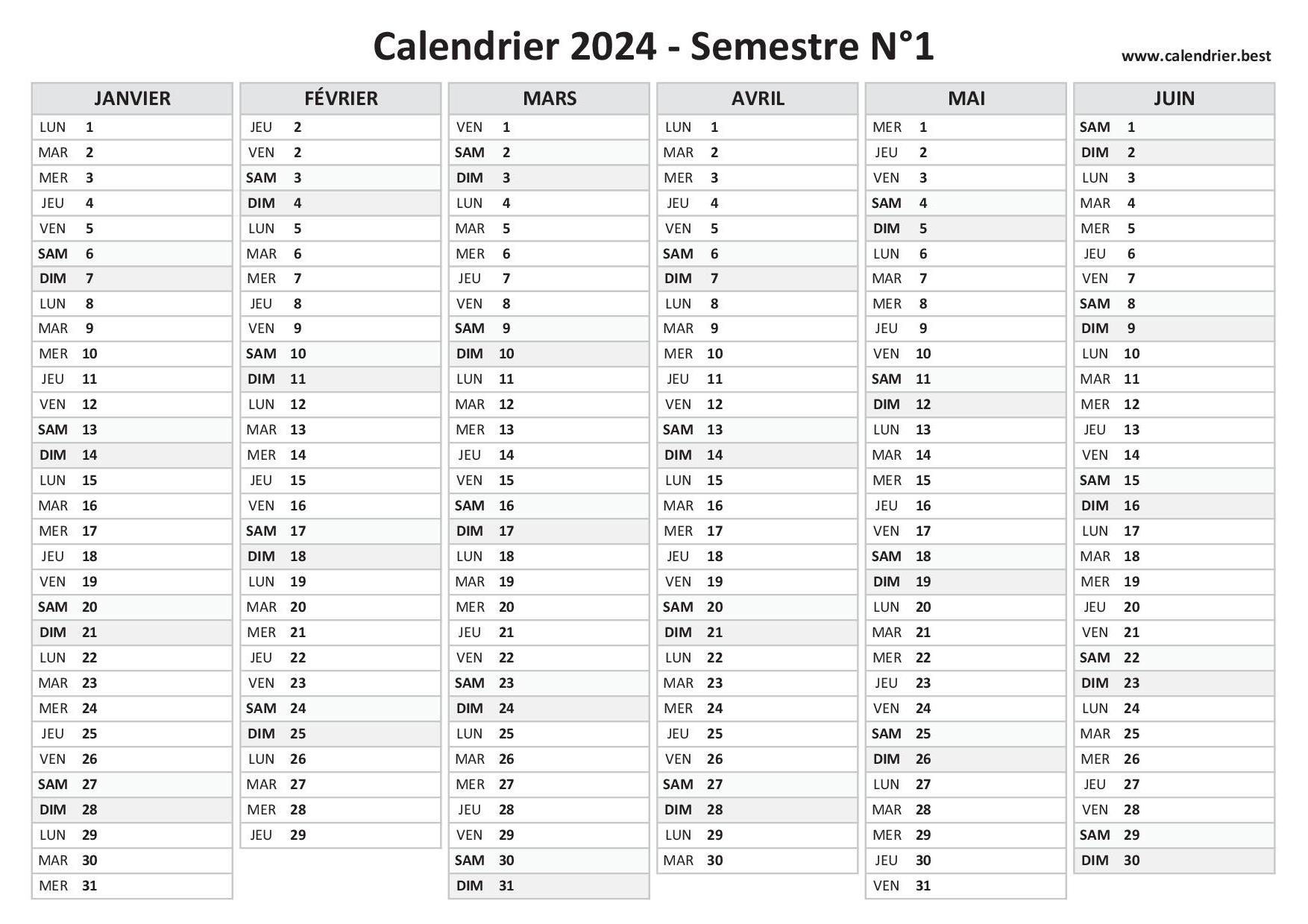 Calendrier 2024 à imprimer PDF et Excel