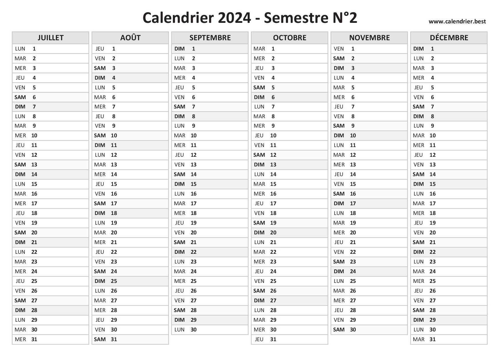 Calendrier 2024 à imprimer