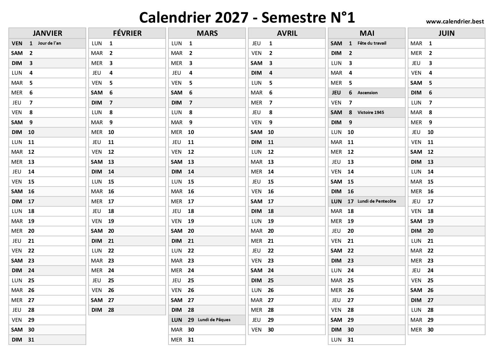 Calendrier 2027 Imprimer