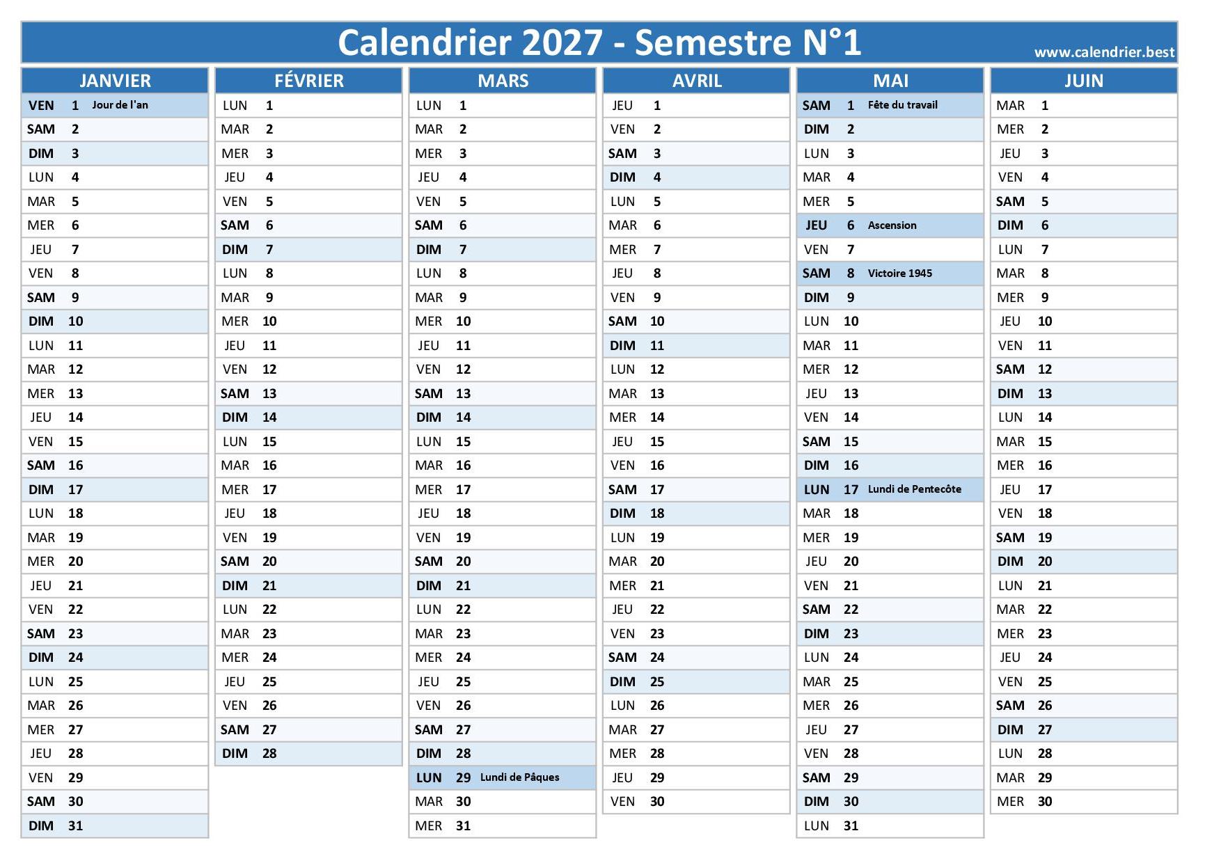Calendrier 2027 Imprimer Calendrier 2027 Imprimer