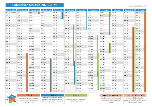 calendrier scolaire 2020 2021 jours fériés