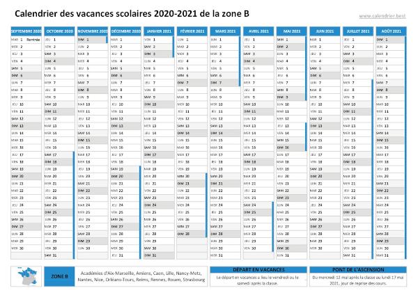 Vacances scolaires 2020 zone b