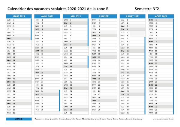 Calendrier scolaire 2021 à imprimer