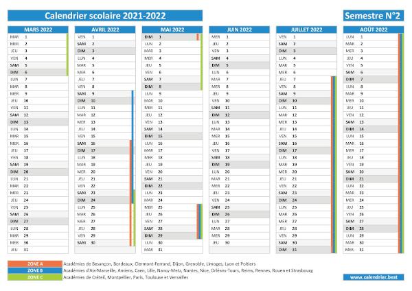 Calendrier scolaire 2021-2022, 1er semestre