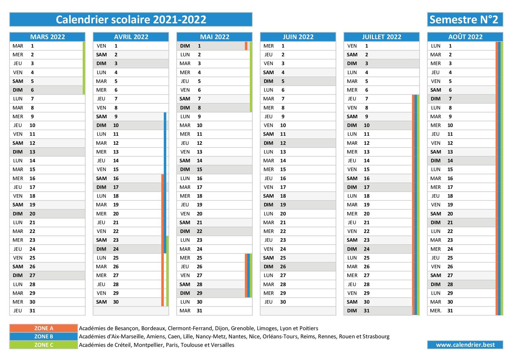 Gratuit Calendrier Scolaire 2022 Imprimer Pdf Word Excel