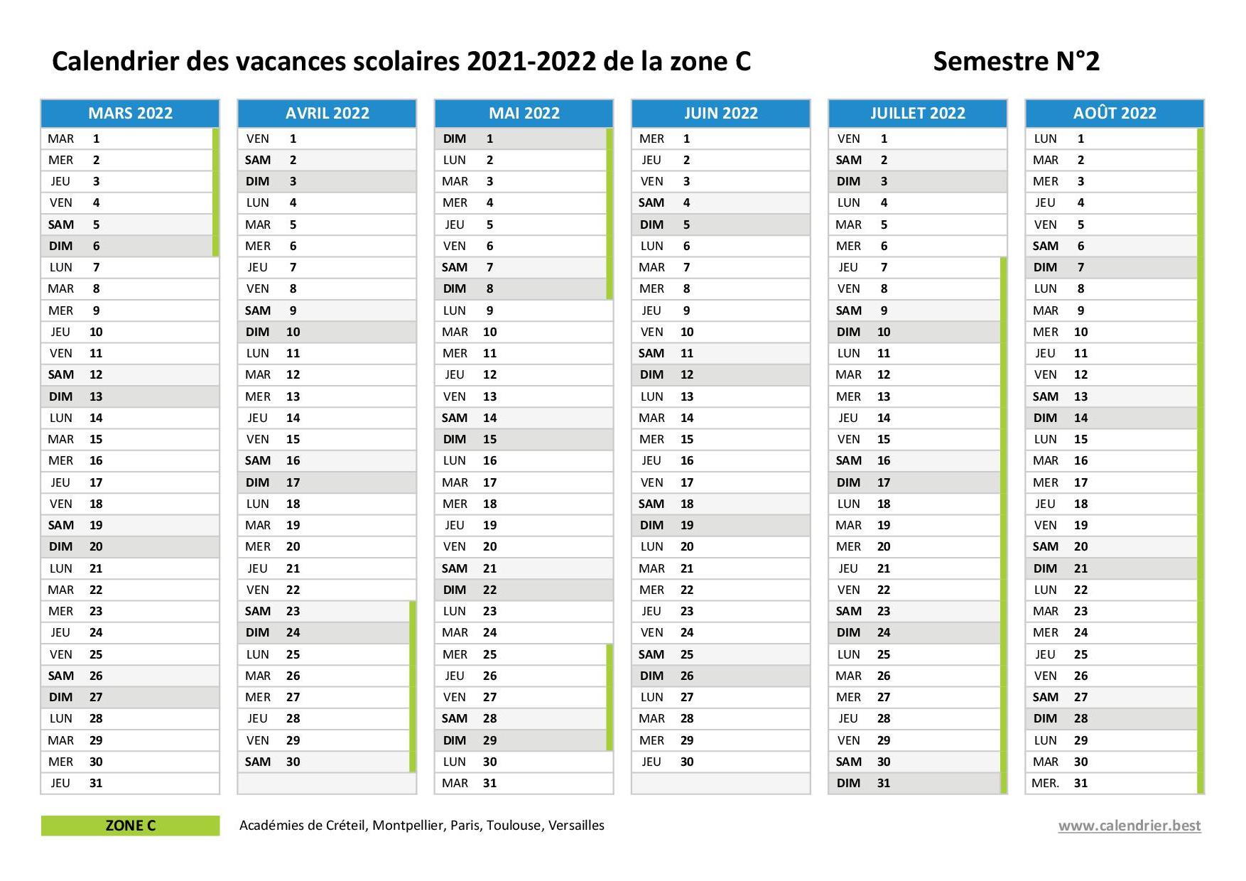 Calendrier Scolaire 2021 Et 2022 Calendrier Vacances Scolaires 2021 ...