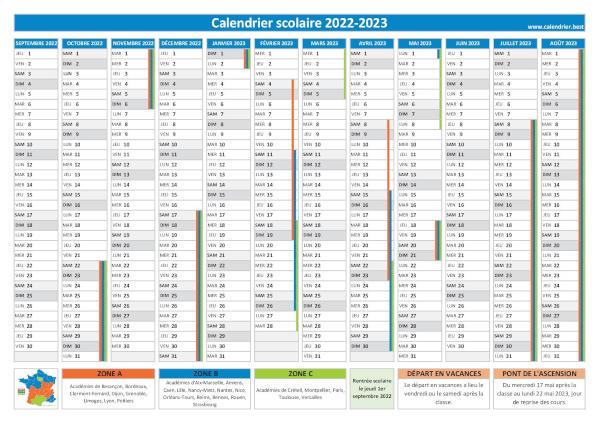 Calendrier Scolaire 2022 2023 à Consulter Télécharger Et Imprimer En Pdf