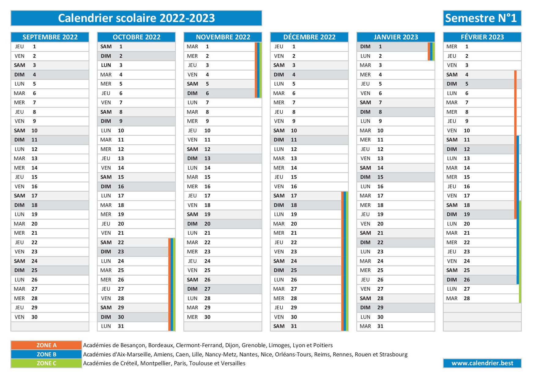 Calendrier Scolaire 2022 2023 à Consulter Télécharger Et Imprimer En Pdf