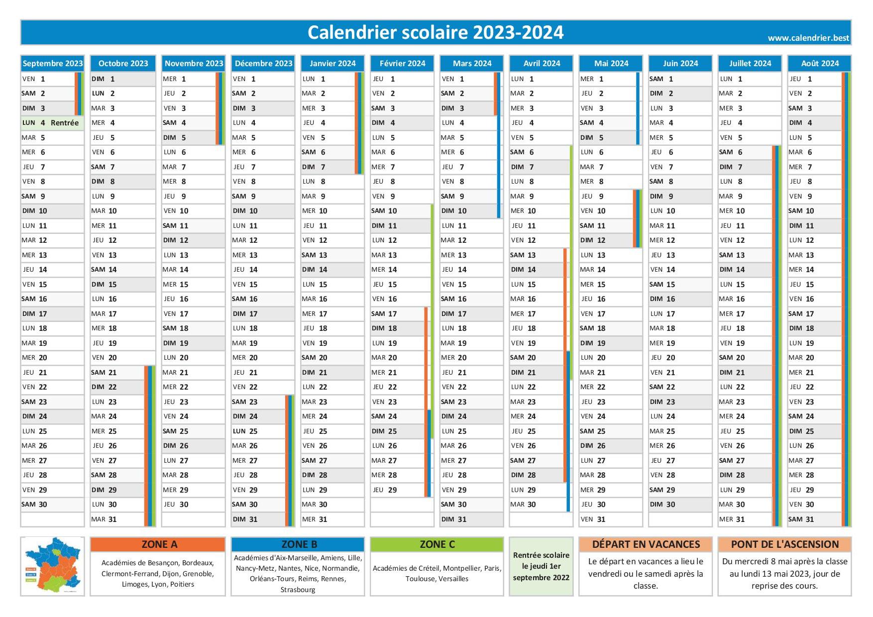 Vacances scolaires 2023-2024 - Calendrier scolaire 2023-2024