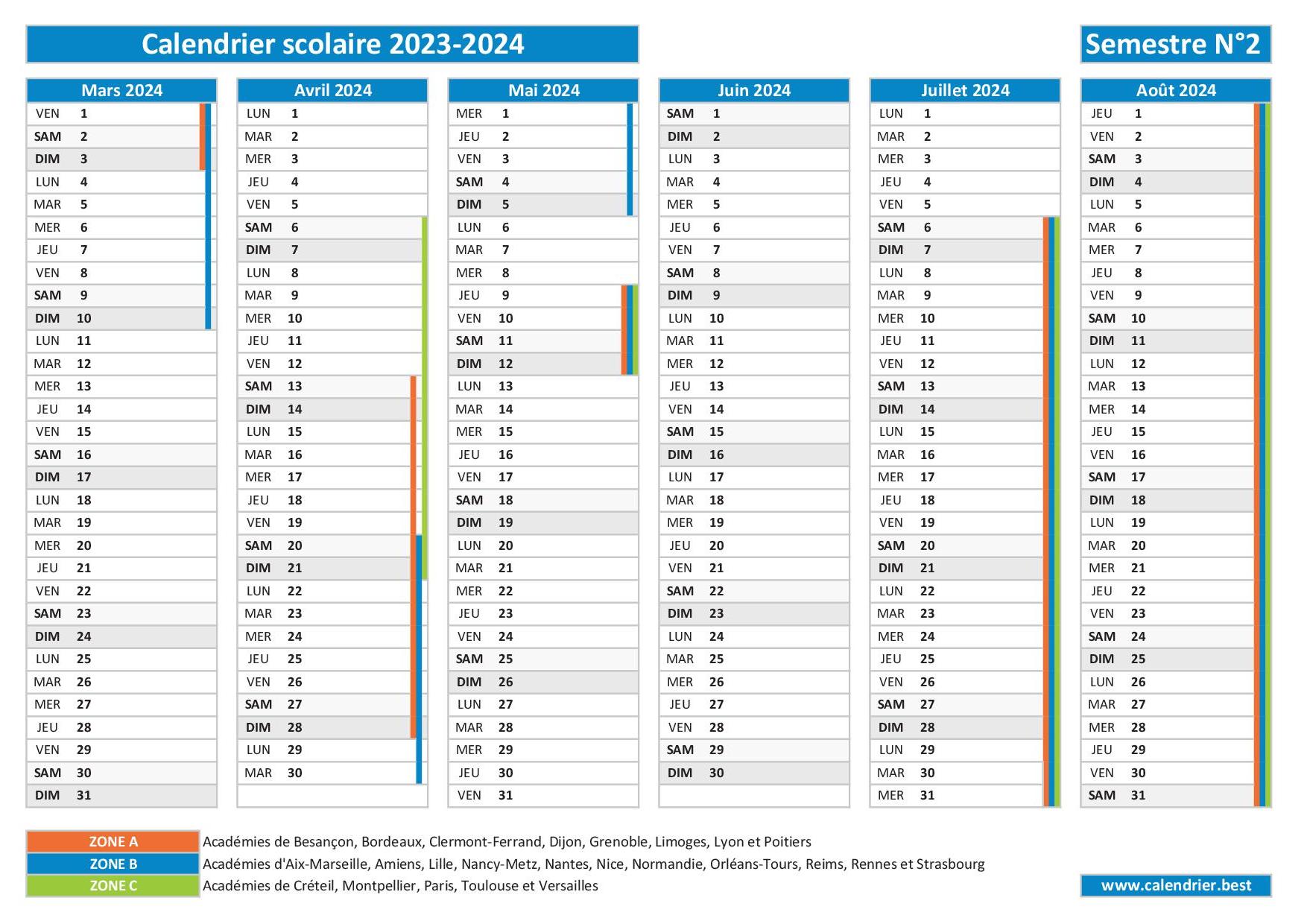 Le calendrier scolaire 2023-2024 à imprimer