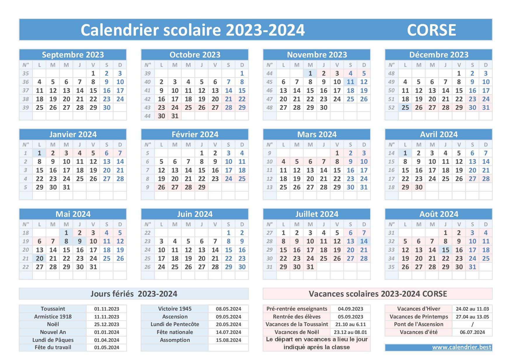 Académie de Corse : dates officielles des vacances scolaires 2023-2024