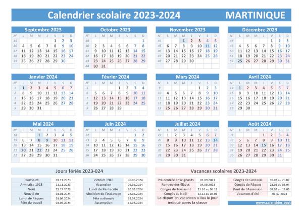 Garder à portée de main les dates des périodes de congés scolaires 2023-2024 de l'académie de Martinique en imprimant notre calendrier. Calendrier des vacances scolaires 2023-2024 pour la Martinique