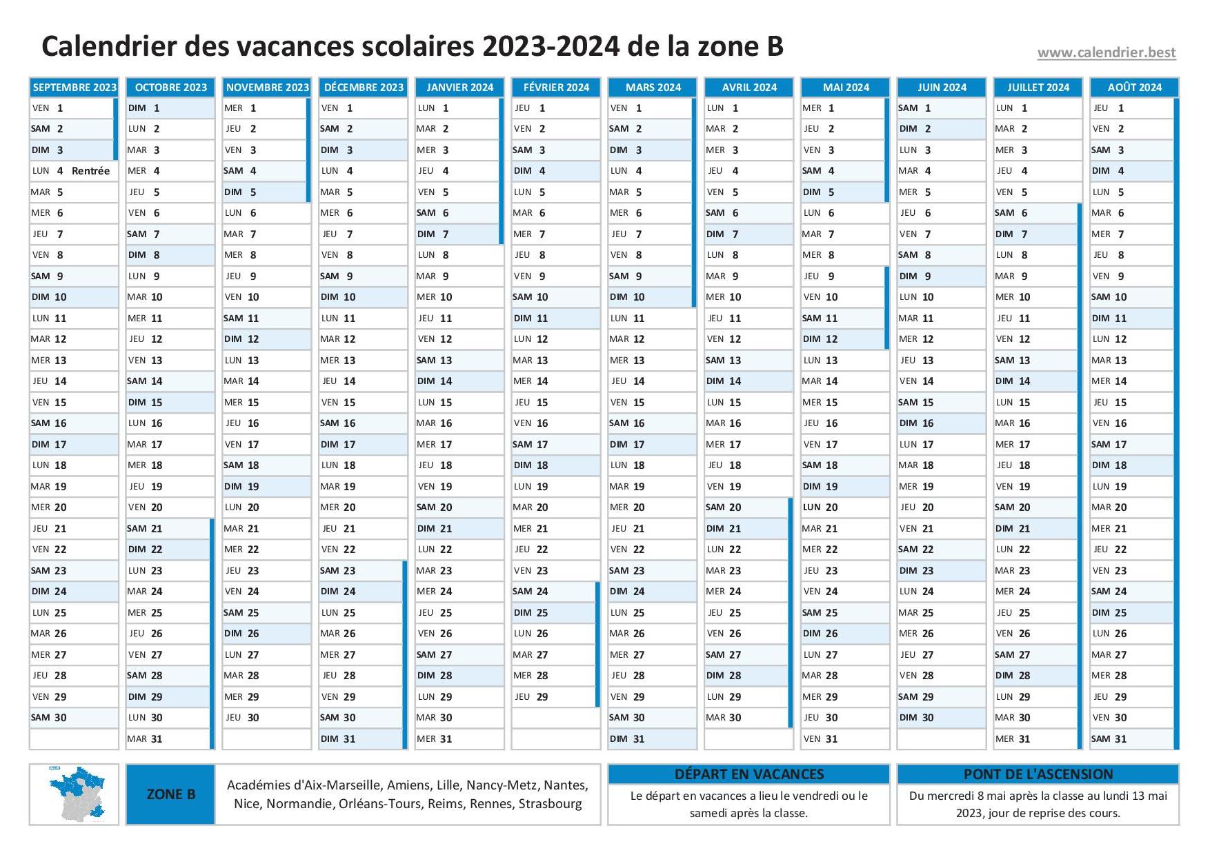 Calendrier Scolaire 2023-2024 - 19x13 cm - Août 2023 À Décembre