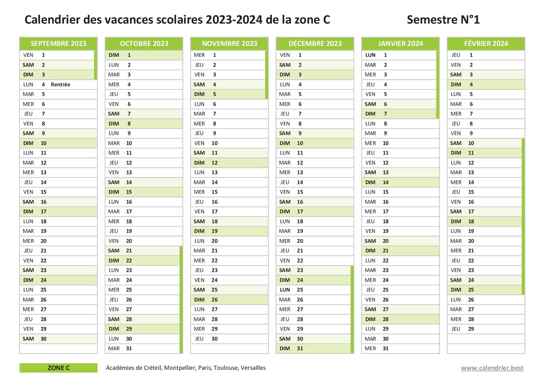 Calendrier scolaire 2023-2024 à consulter, télécharger et imprimer en pdf