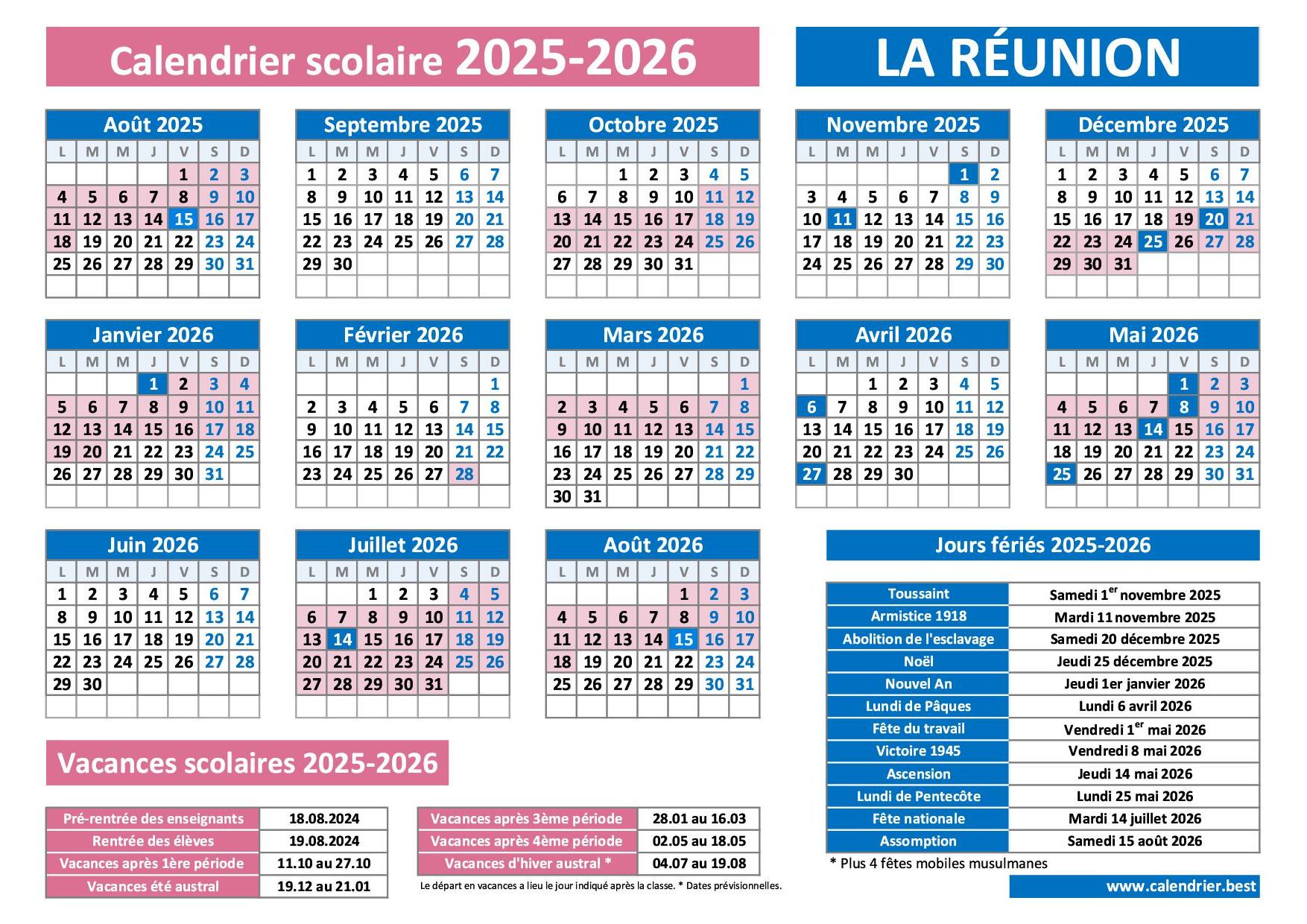 Calendrier Scolaire 2025 2026 La R union Vacances Et Jours F ri s 