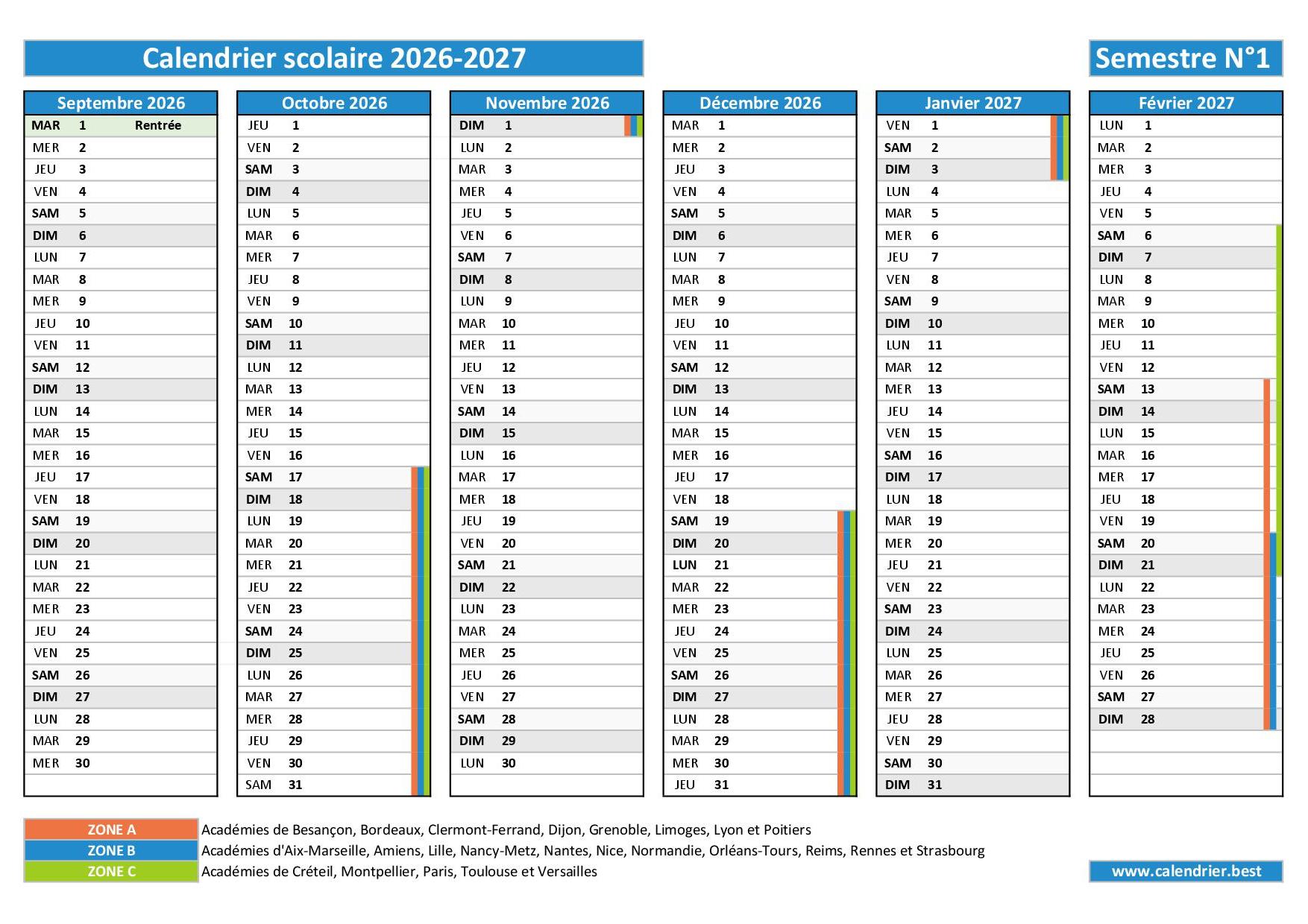 Calendrier Scolaire 2026 2027 Imprimer Et T l charger En PDF
