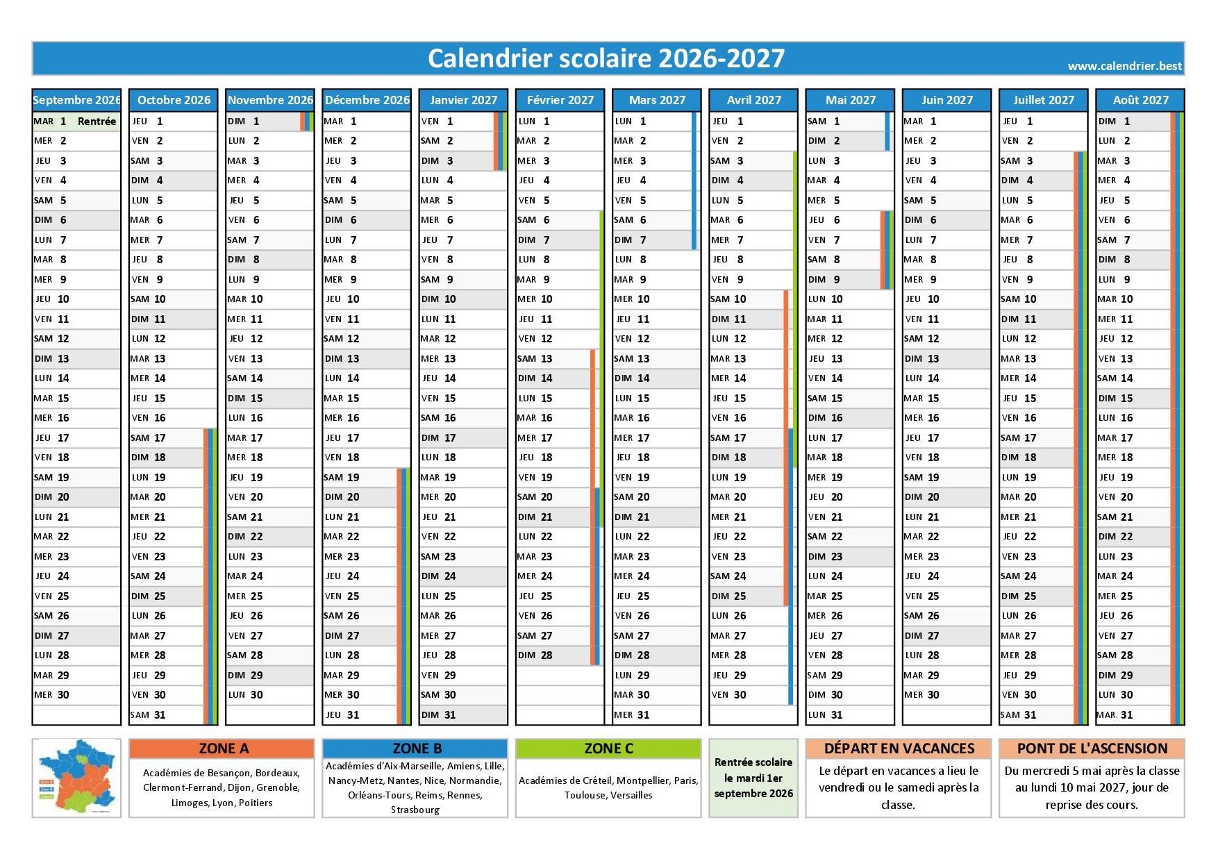 Calendrier Scolaire 2026 2027 Imprimer Et T l charger En PDF Calendrier Scolaire 2026 2027 Imprimer Et T l charger En PDF