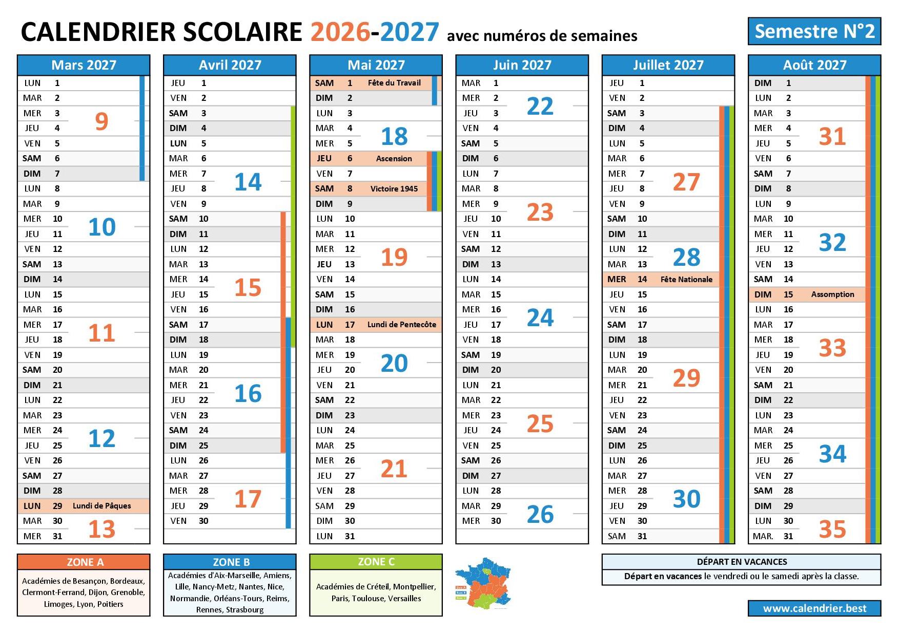 Calendrier Scolaire 2026 2027 Imprimer Et T l charger En PDF