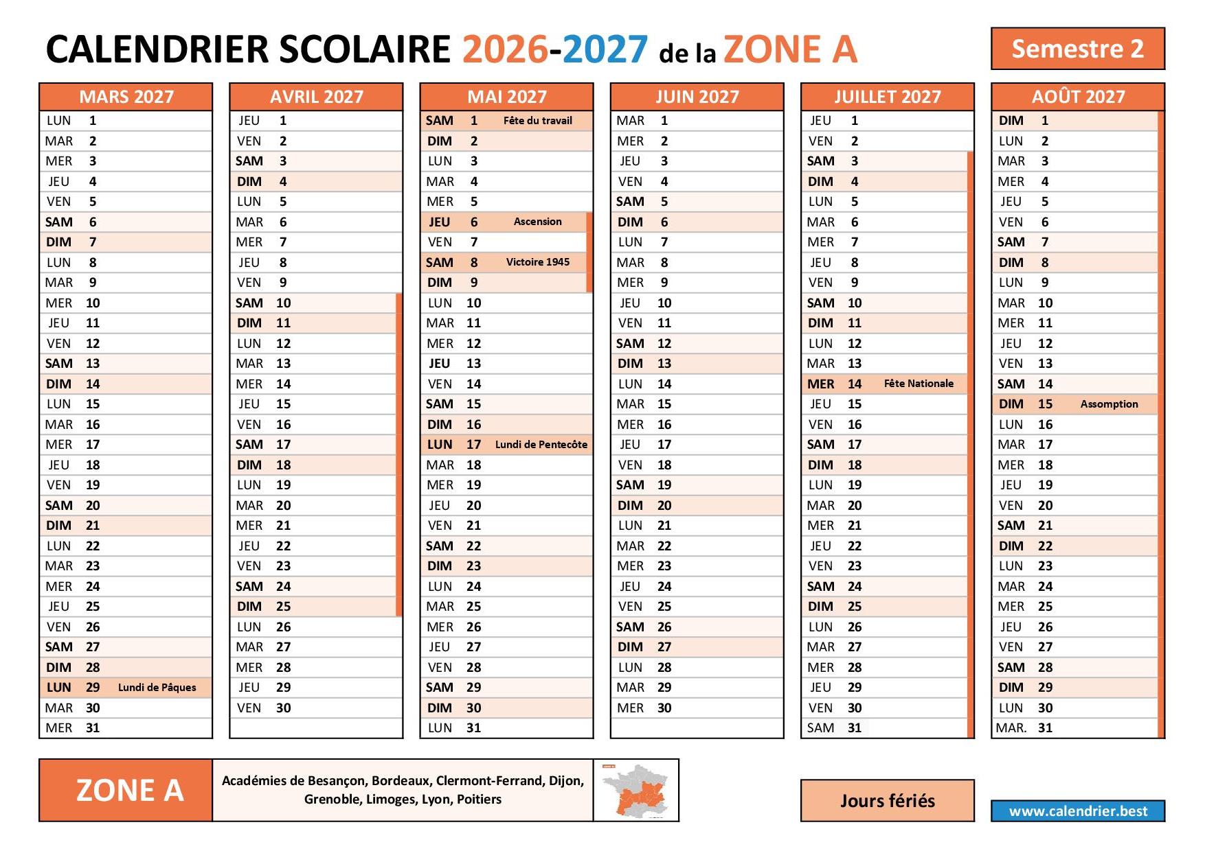 Calendrier Scolaire 2026 2027 Imprimer Et T l charger En PDF