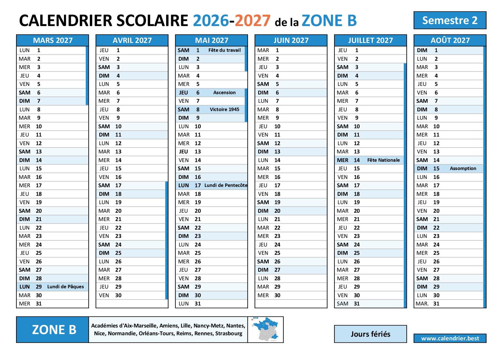 Calendrier Scolaire 2026 2027 Imprimer Et T l charger En PDF