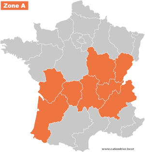 Zone scolaire A - Carte des académies - Année scolaire 2024-2025 