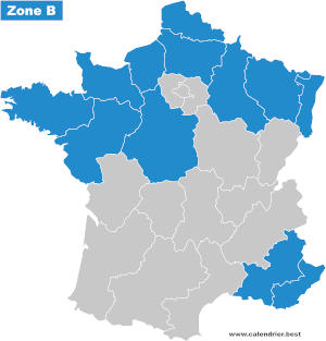 Zone scolaire B - Carte des académies - Année scolaire 2023-2024 