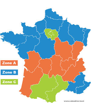 Vacances scolaires : carte des zones A, B, C 