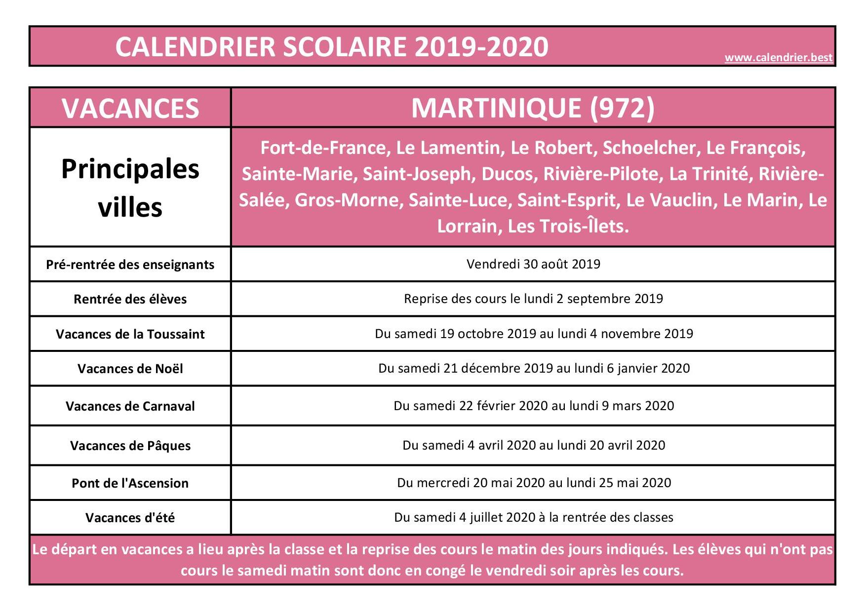 Vacances scolaires 20212022 académie de Martinique
