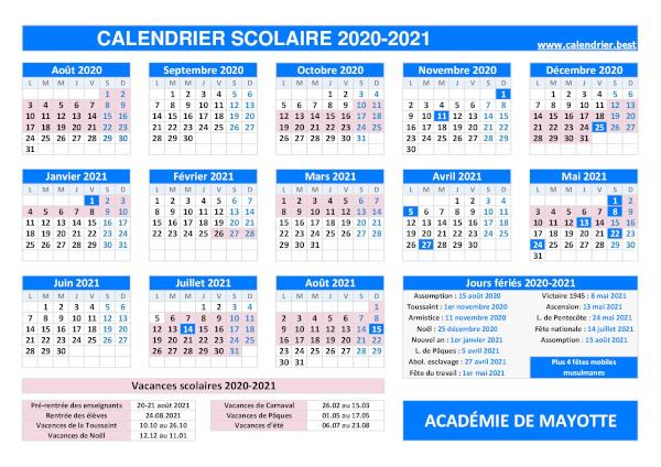 Garder à portée de main les dates des périodes de congés scolaires 2020-2021 de l'académie de Mayotte en imprimant notre calendrier. Calendrier des vacances scolaires 2020-2021 pour la Mayotte