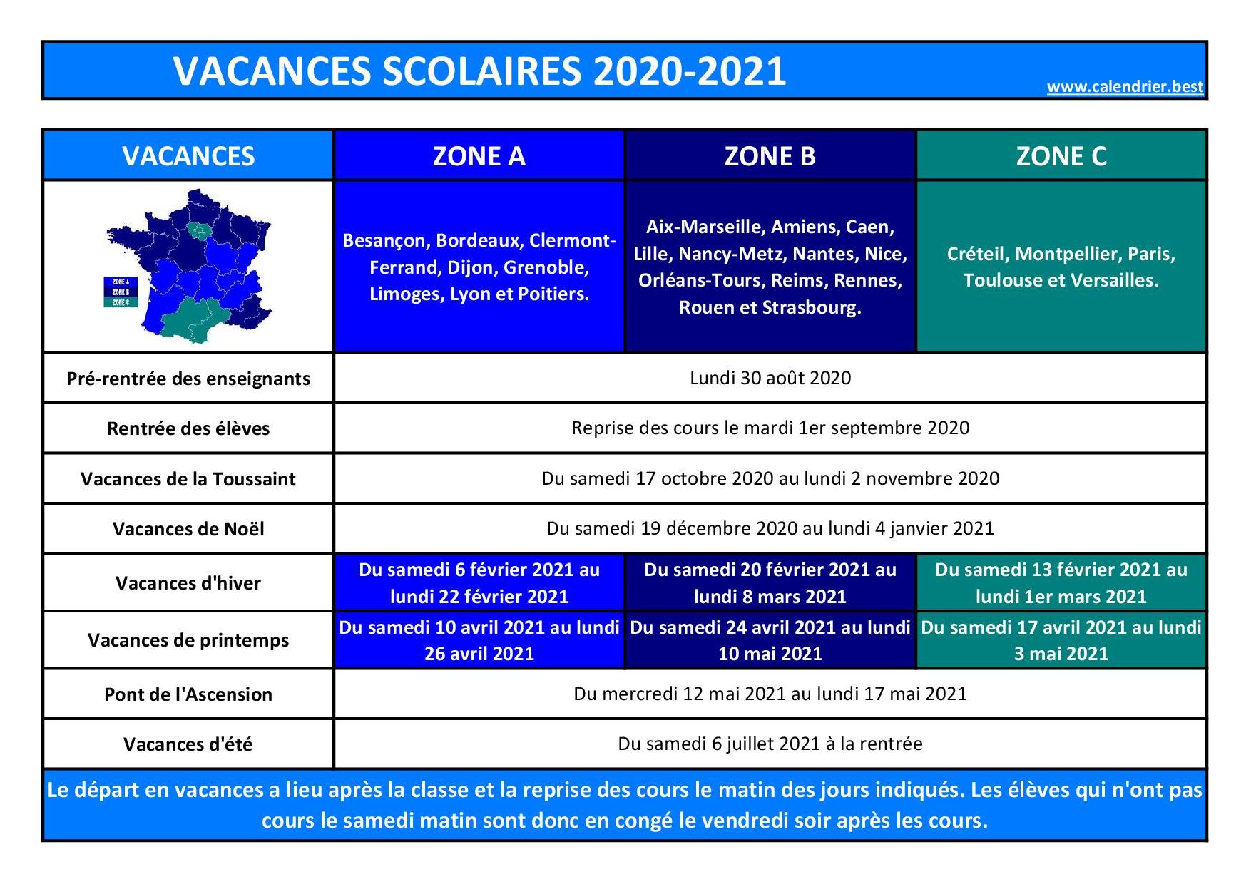 Vacances scolaires : calendrier scolaire 2019-2020 et 2020 ...